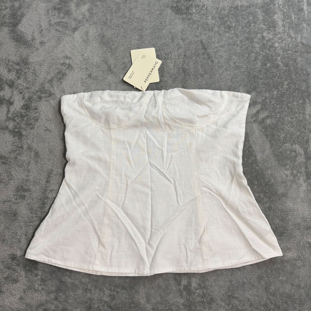Peppermayo Rennie Linen Bustier Top White Strapless Corset Style US 8 NEW